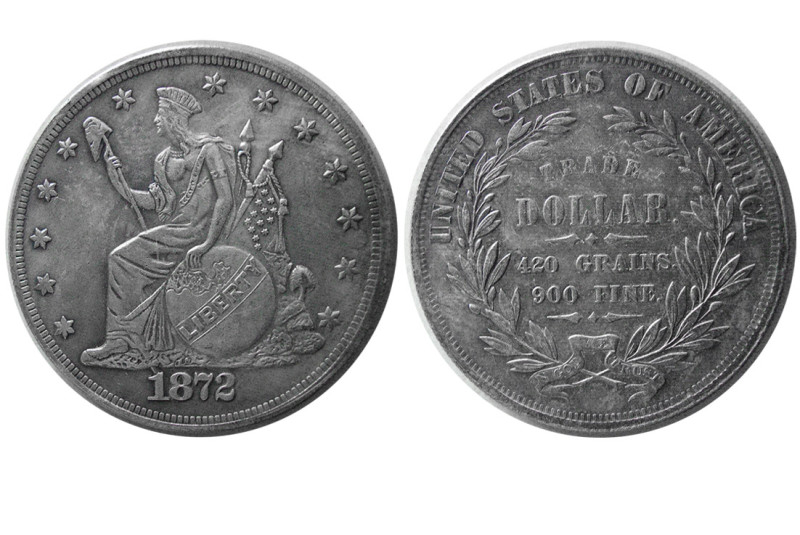 UNITED STATES, 1872. Trade Dollar (16.97 gm; 38 mm). dated 1872. Choice EF. Tone...