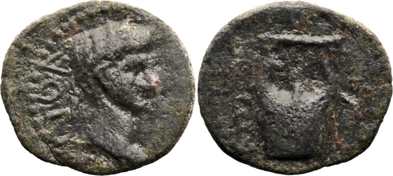 TROAS. Abydos. Tiberius (14-37 AD).
AE Bronze (15mm 1.82g)
Obv: Laureate head ...