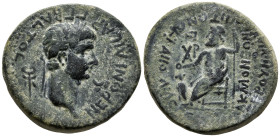 PHRYGIA. Acmonea. Nero (54-68 AD)
AE Bronze (19.5mm 4.88g)
Obv: ΝΕΡΩΝ ΚΑΙΣΑΡ ΣΕΒΑΣΤΟΣ. Laureate head of Nero right; behind, caduceus; before, cresce...