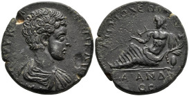 CARIA. Antioch ad Maeandrum. Commodus, As Caesar (166-177 AD)
AE Bronze (28.9mm 14.4g)
Obv: bare-headed bust of Commodus (youthful) wearing cuirass ...