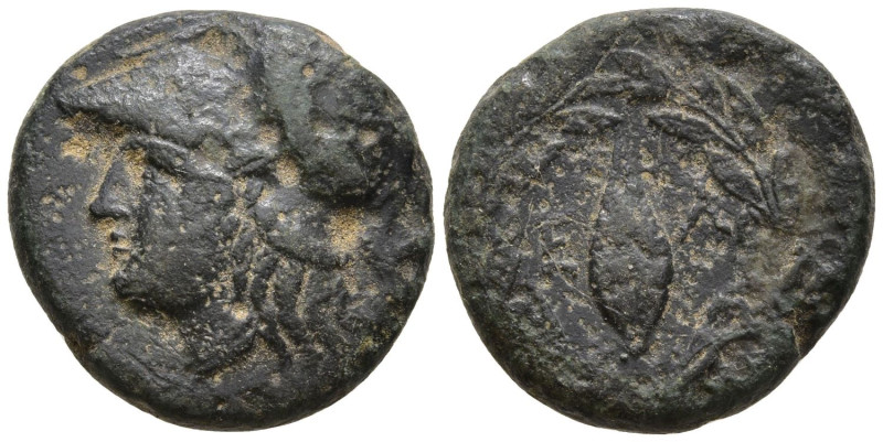 AEOLIS. Elaia. (Circa 340-300 BC).
AE Brozne (15.3mm 3.6g)
Obv: Helmeted head ...