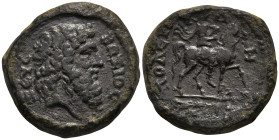 PHRYGIA. Hierapolis. Pseudo-autonomous (3rd century)
AE Bronze (20.2mm 6.5g)
Obv: ZЄVC BΩSIOC. Bare head of Zeus Bozios right.
Rev: IЄPAΠOΛЄITΩN. A...