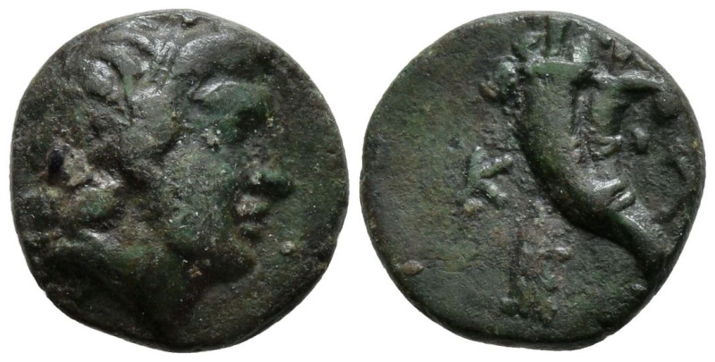 CARIA. Kaunos. (3rd century BC)
AE Bronze /10.3mm 0.9g)
Obv: Head of Alexander...