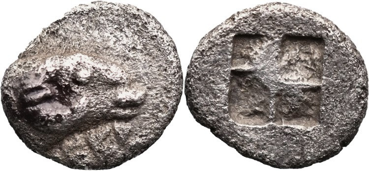 TROAS. Kebren. (5th century BC).
AR Tetartemorion (6mm 0.16g)
Obv: KEBR. Head ...