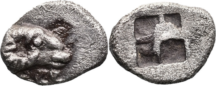 TROAS. Kebren. (5th century BC).
AR Tetartemorion (6mm 0.17g)
Obv: KEBR. Head ...