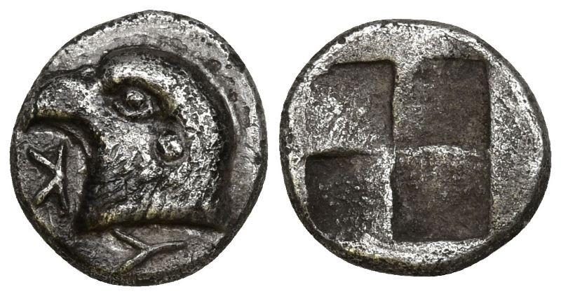 AEOLIS. Kyme. (Circa 480-450 BC).
AR Hemiobol (7.3mm 0.5g)
Obv: KY. Head of ea...