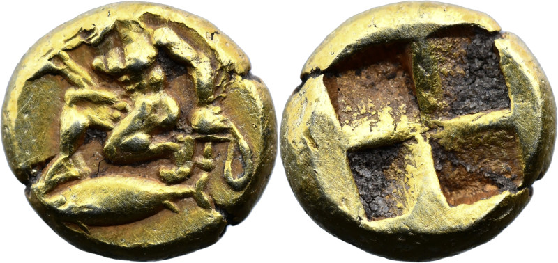 MYSIA. Kyzikos. (Circa 500-450 BC).
EL Hekte (9mmm 1.35g)
Obv: Nude warrior in...