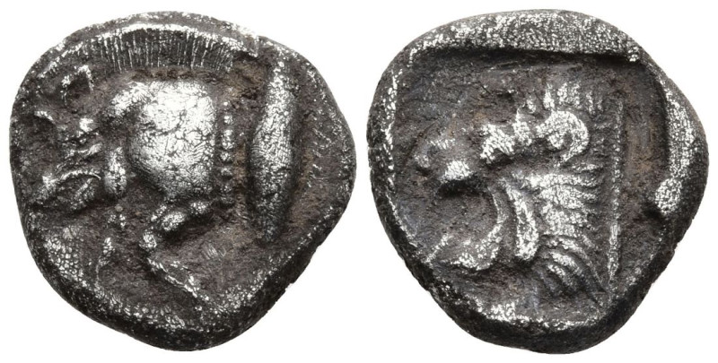 MYSIA. Kyzikos. (Circa 450-400 BC).
AR Diobol (10.8mm 1.19g)
Obv: Forepart of ...