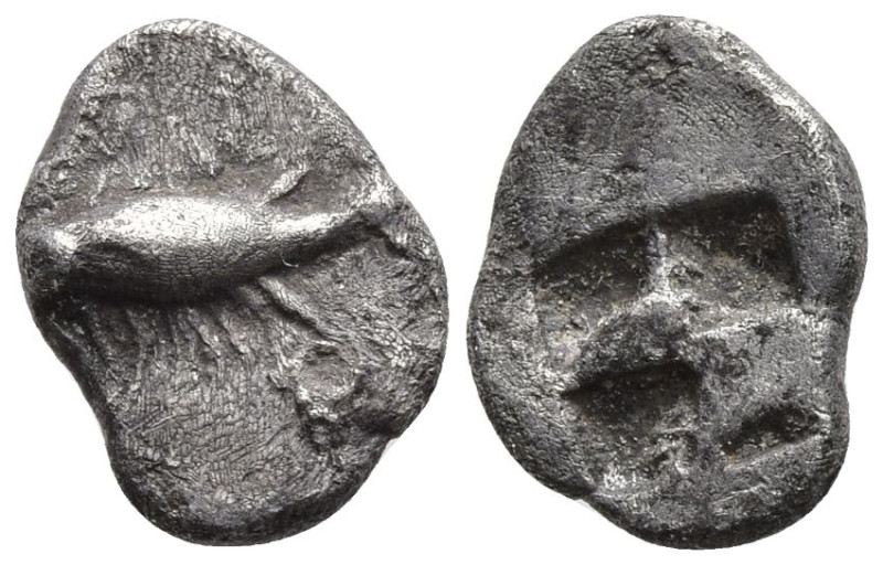 MYSIA. Kyzikos. (Circa 500 BC)
AR Obol (7.2mm 0.5g)
Obv: Tunny fish swimming t...