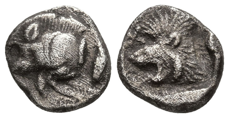 MYSIA. Kyzikos. (Circa 450-400 BC).
AR Tetartemorion (6mm 0.17g)
Obv: Forepart...