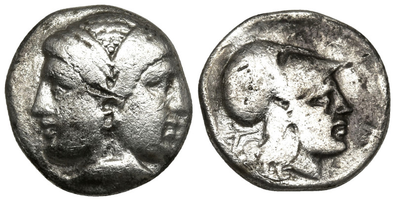 MYSIA. Lampsakos. (Circa 390-330 BC).
AR Diobol (10.9mm 1.21g)
Obv: Janiform f...