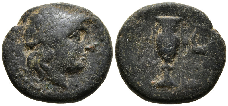 AEOLIS. Myrina. (Circa 3rd-2nd century BC)
AE Bronze (16.4mm 3.81g)
Obv: Laure...