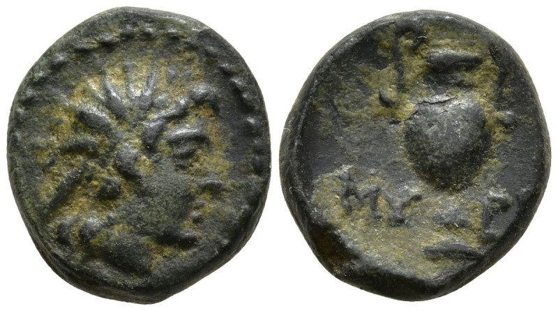 AEOLIS. Myrina. (3rd century BC)
AE Bronze (11.4mm 1.96g)
Obv: Radiate head of...