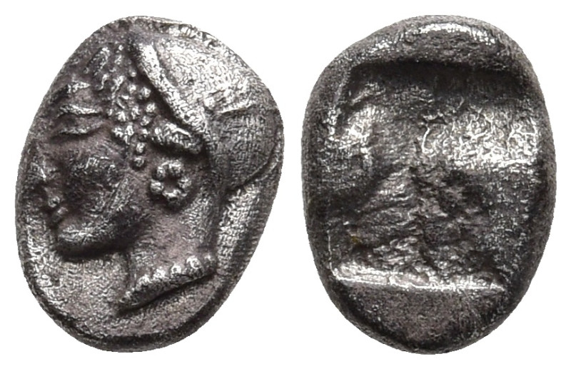 IONIA. Phokaia. (Circa 521-478 BC).
AR Diobol (8mm 1.21g)
Obv: Archaic female ...