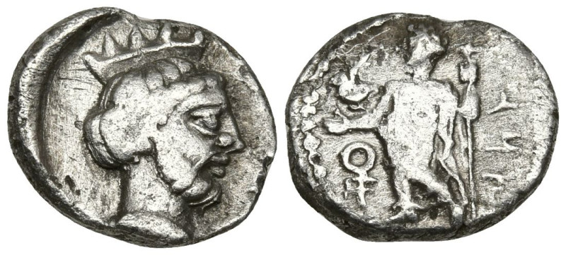 CILICIA. Tarsos. Tiribazos, satrap of Lydia (388-380 BC)
AR Obol (8.9mm 0.76g)...