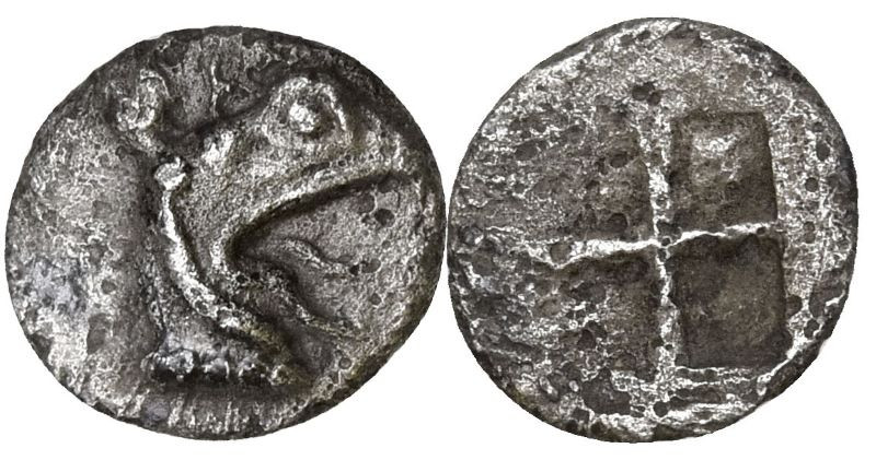 IONIA. Teos. (Circa 475-450 BC).
AR Tetartemorion (6.9mm 0.2g)
Obv: Head of gr...