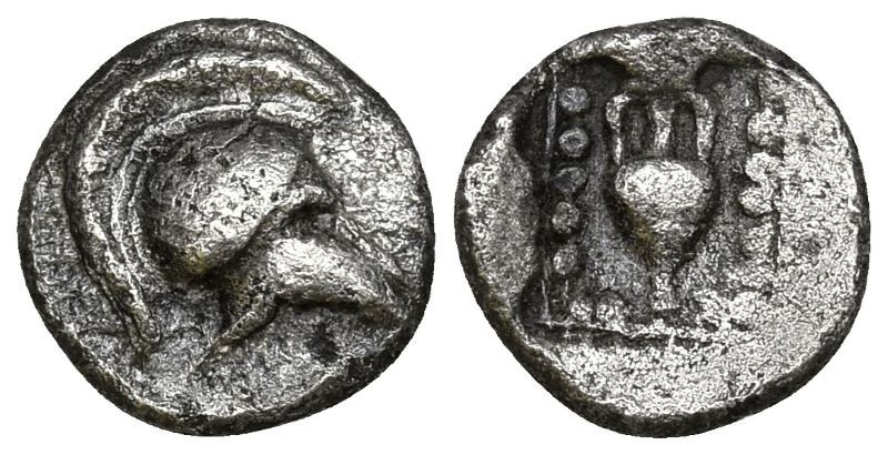 TROAS. Uncertain. (5th century BC)
AR Hemiobol (6.7mm 0.24g)
Obv: Crested Cori...