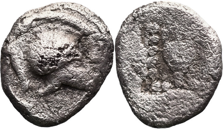 TROAS. Uncertain. (Circa 5th century BC).
AR Hemiobol (7mm 0.25g)
Obv: Crested...