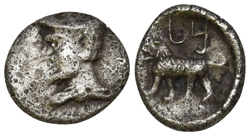 CILICIA. Uncertain. (Early 4th century BC)
AR Hemiobol (7.2mm 0.37g)
Obv: Drap...