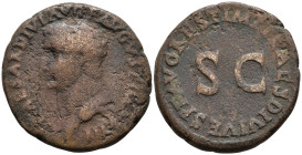 Tiberius (14-37 AD). Restitution issue, struck under Titus (80-81 AD). Rome
AE As (25.5mm 9.89g)
Obv: TI CAESAR DIVI AVG F AVGVST IMP VIII Bare head...