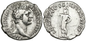 Domitian (81-96 AD). Rome
AR Denarius (18.4mm 2.91g)
Obv: IMP CAES DOMIT AVG GERM P M TR P VIII. Laureate head right
Rev: IMP XIX COS XIIII CENS P ...