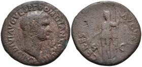 Domitian, Caesar (69-81 AD). Latin mint in Thrace.
AE Dupondius (26.6mm 9.86g)
Obv: CAES DIVI AVG VESP F DOMITIAN COS VII. Laureate head right.
Rev...