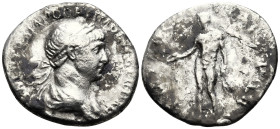 Trajan (98-117 AD). Rome
AR Denarius (17.3mm 2.82g)
Obv: Laureate, draped, cuirassed bust right
Rev: Genius standing left with patera and corn-ears...