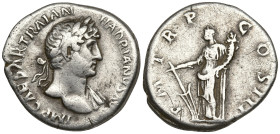 Hadrian (117-138 AD). Rome
AR Denarius (17.9mm .3g)
Obv: IMP CAESAR TRAIAN HADRIANVS AVG. Laureate bust of Hadrian to right, with slight drapery on ...