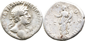 Hadrian (117-138 AD). Rome
AR Denarius (18mm 3.19g)
Obv: IMP CAESAR TRAIAN HADRIANVS AVG. Laureate bust of Hadrian to right, slight drapery on left ...