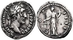 Antoninus Pius (138-161 AD). Rome
AR Denarius (18.3mm 3.02g)
Obv: ANTONINVS AVG PIVS P P TR P XII. Laureate head right.
Rev: COS IIII. Aequitas sta...