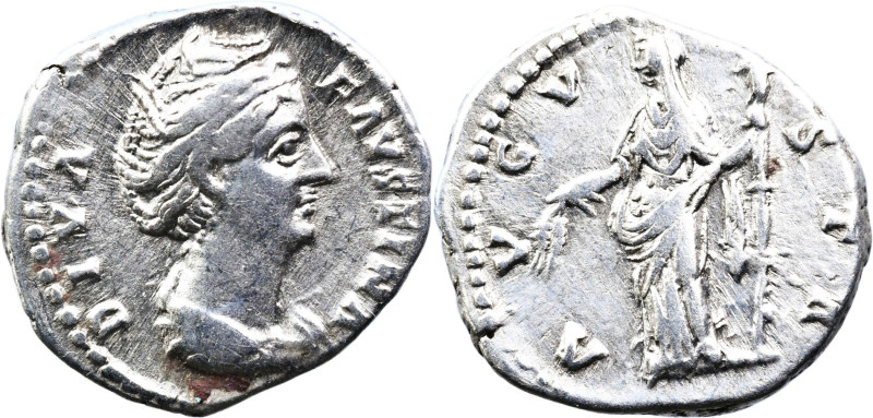 Diva Faustina Senior, (died 140/1). Rome
AR Denarius (18mm 3.42g)
Obv: FAVSTIN...