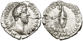 Commodus (177-192 AD). Rome
AR Denarius (18.7mm 2.23g)
Obv: M COMM ANT P FEL AVG BRIT. Laureate head to right
Rev: VOT SOL DEC P M TR P XII IMP VII...