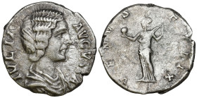 Julia Domna, Augusta (193-217 AD). Alexandria mint. Struck under Septimius Severus, 195 AD.
AR Denarius (17.2mm 2.89g)
Obv: IVLIA AVGVSTA, draped bu...