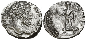 Septimius Severus (193-211 AD). Rome
AR Denarius (15.8mm 2.56g)
Obv: L SEPT SEV PERT AVG IMP X. Laureate head right
Rev: VICT AVGG [?]. Victory wal...