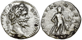 Septimius Severus (193-211 AD) Rome
AR Denarius (16.5mm 2.69g)
Obv: L SEPT SEV PERT AVG IMP VIIII. Laureate head right.
Rev: HERCVLI DEFENS. Hercul...