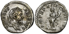 Septimius Severus (193-211 AD). Rome
AR Denarius (18.2mm 3.63g)
Obv: SEVERVS PIVS AVG. Laureate head of Septimius Severus, right.
Rev: P M TR P XII...