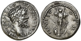 Septimius Severus (193-211 AD). Emesa
AR Denarius (17.4mm 3.27g)
Obv: Laureate head of Septimius Severus to right.
Rev: INVICTO IMP. Trophy of helm...
