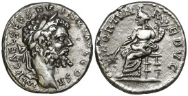 Septimius Severus (193-211 AD). Emesa
AR Denarius (17.4mm 3.19g)
Obv: IMP CAE L SEP SEV PERT AVG COS II Laureate head of Septimius Severus to right....