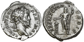 Septimius Severus (193-211 AD). Rome
AR Denarius. (19.1mm 3.2g)
Obv: SEVERVS AVG PART MAX. Laureate head of Septimius Severus, right.
Rev: RESTITVT...