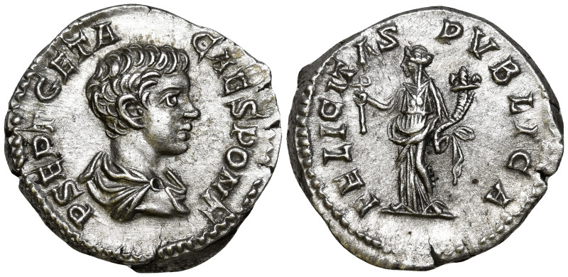 Geta, as Caesar (198-209 AD). Rome
AR Denarius (18.3mm 3.59g)
Obv: P SEPT GETA...