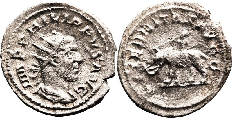 Philip I 'the Arab' (244-249). Antioch.
AR Antonininanus (24mm 4.09g)
Obv: IMP...