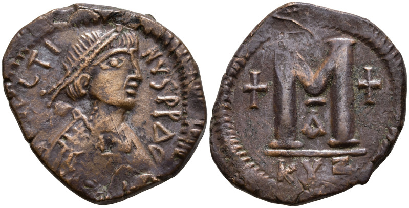 Justin I (518-527 AD). Kyzikos
AE Follis (30.2mm 15.2g)
Obv: DN IVSTINVS PP AV...