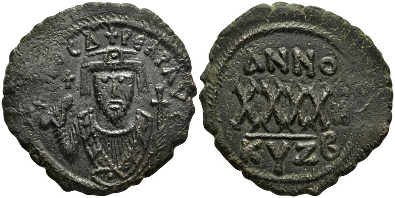 Phocas (602-610 AD). Kyzikos
AE Follis (32mm 12.9g)
Obv: Crowned bust of Phoca...