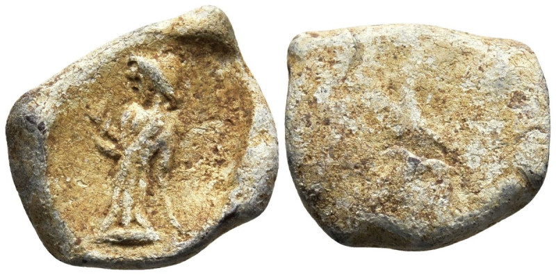 Roman Tessera
Kyzikos
PB Lead (2.29g 11.9mm diameter)
Obv: Attis standing on ...