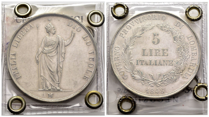 Milano - Governo Provvisorio - 5 Lire 1848 - Ag - Gig. 3 perizia Cerioni Luigi S...