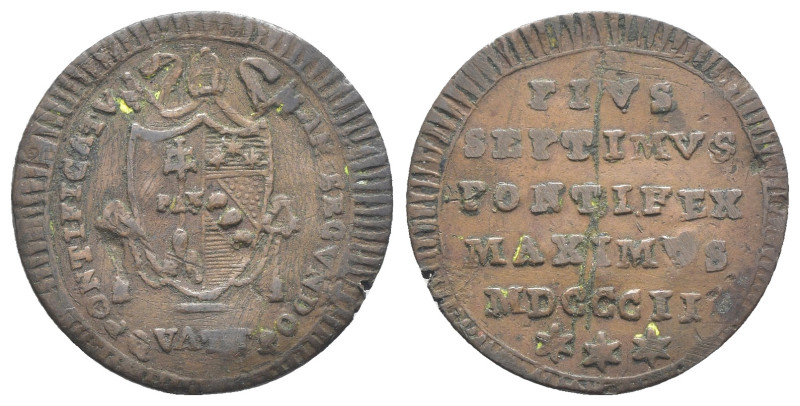 Stato Pontificio - Pio VII (1800-1823) - Quattrino 1802 - gr. 2,45 - Gigante#71...