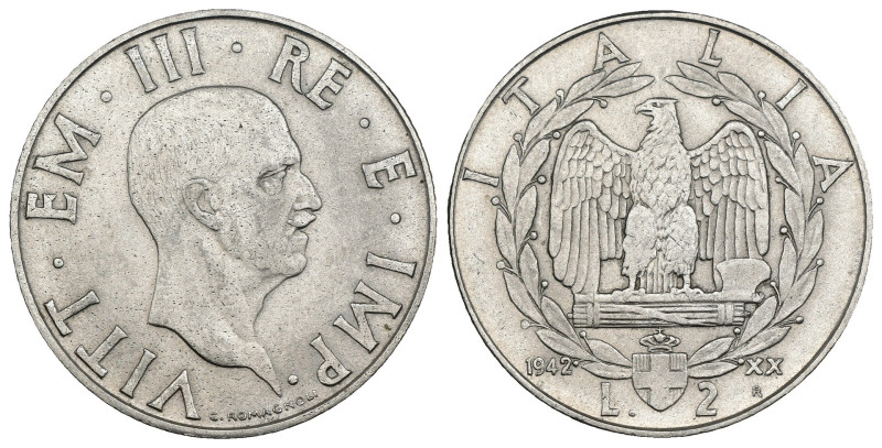 Vittorio Emanuele III (1900-1943) - 2 Lire 1942 - MOLTO RARA (R2) - Gigante#123...