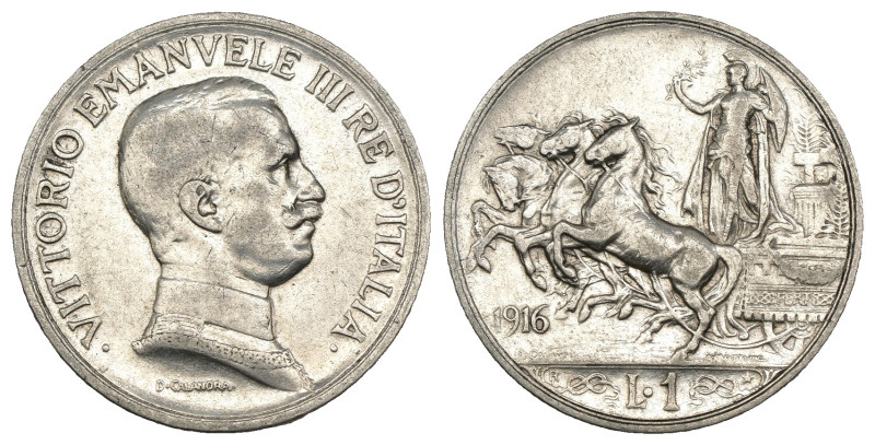 Vittorio Emanuele III (1900-1943) 1 Lira "Quadriga Briosa" 1916 - RARA - Ag - Gi...