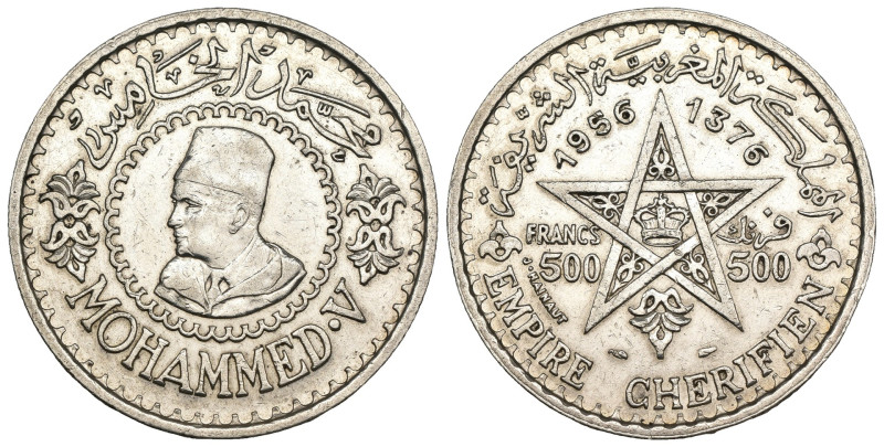 Morocco - Mohammed V (1927-1953, 1955-1957) - 500 Francs 1956 - Ag - Y# 54 - col...