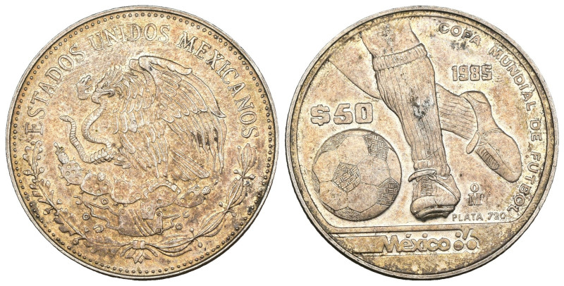 Messico - 50 Pesos 1985 "Campionati Mondiali di Calcio - Messico '86" - Ag - KM#...